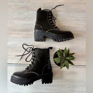 Madden Girl Women’s Black Lace Up Boots with Side Zippers. Size: 8